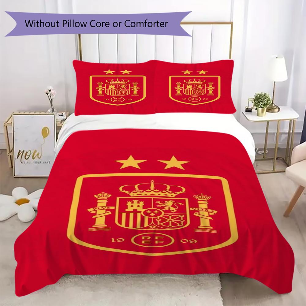 Biancheria da letto con motivo della nazionale di calcio spagnola, Set piumone Copripiumone Federa Regalo di Compleanno per la Casa(1 * copripiumino + 2 * federa, senza nucleo)_lx