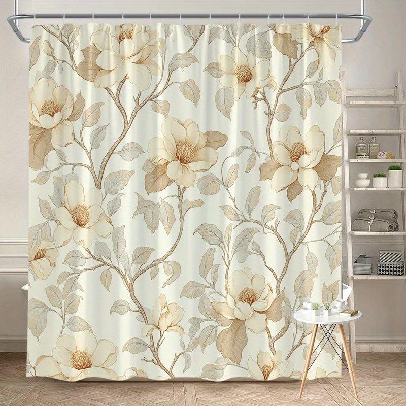 

1pc Vintage floral patterned shower curtain with hooks, machine washable polyester, perfect for classic bathroom decor. 90X180cm