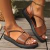 Sandals Women's 2025 New Summer Casual Round Head Flat Bottom Low Heel One-word Buckle Women's Sandals Foreign Trade