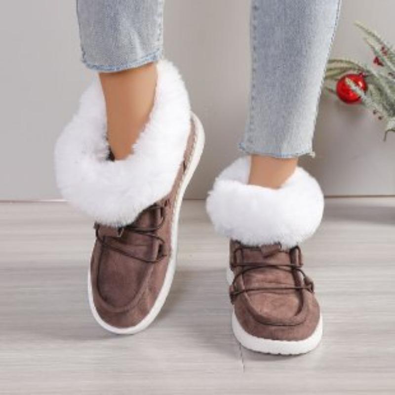 Large size cotton shoes women's autumn and winter new round head lace-up short boots plush warm fluffy women's shoes