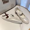 2025 New Spring and Summer Leather Mesh Color Matching Flat-soled Single Shoes Women's Round Head and One Pedal Casual Mary Jane Shoes Women