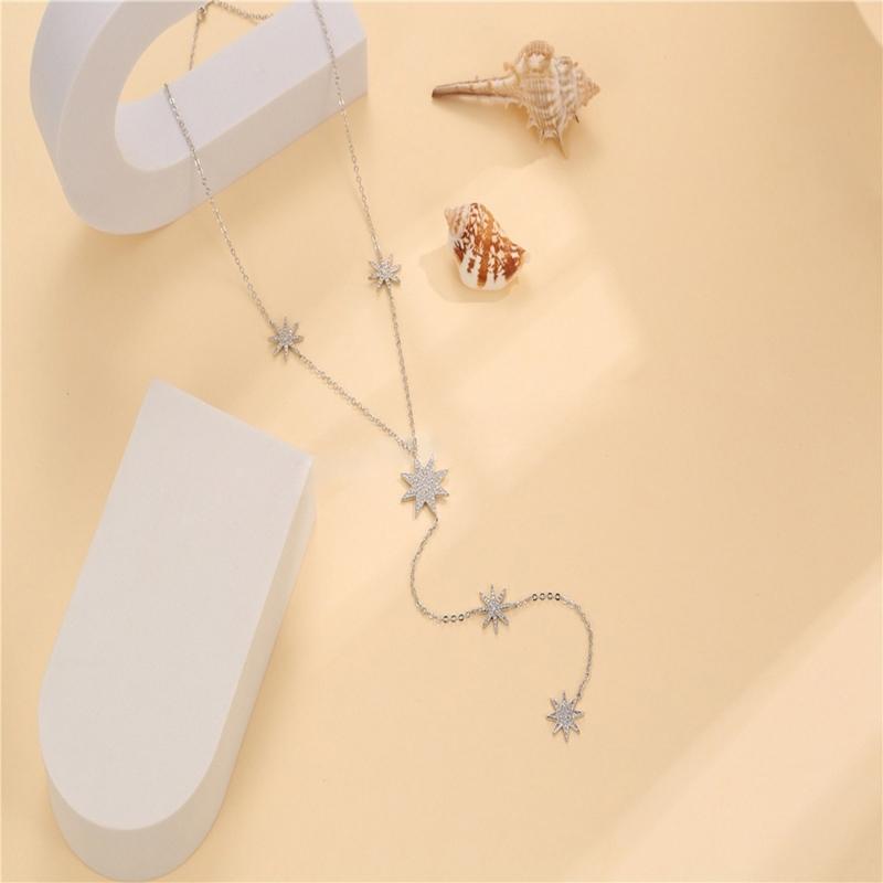 Stylish Meteors Inspired Long Necklace Sophisticated Long Necklace With Meteors And Crosses Details Neck Chain Accessory
