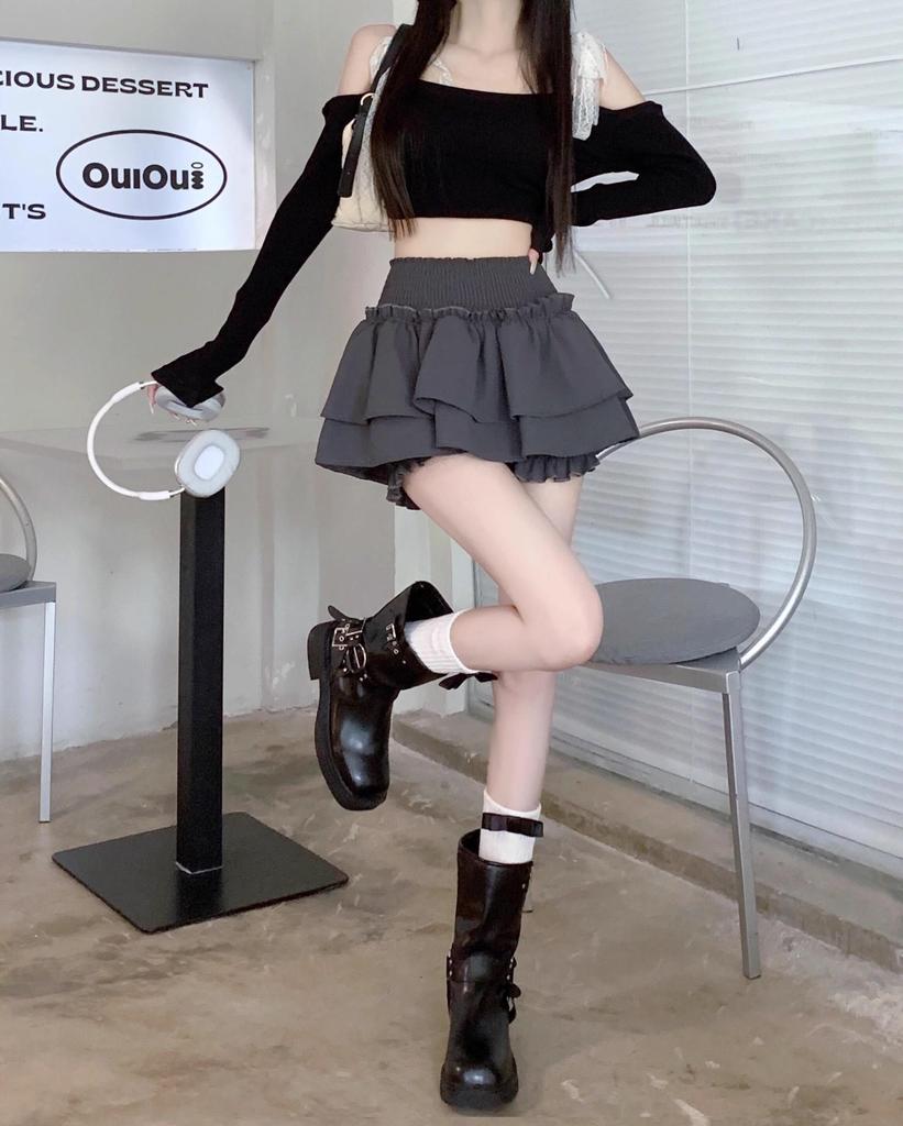 Women's Ballet-Style Puffy Midi Skirt: Elastic Waist, A-Line Flower Bud Design, Pleated Short Skirt Pants