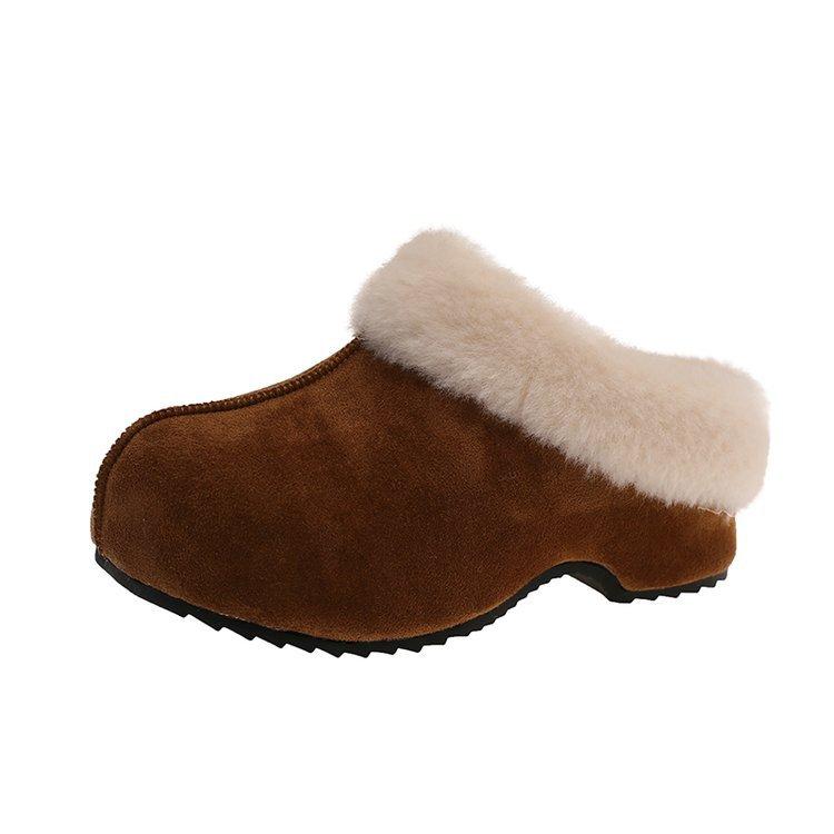 Frosted skin with thick bottom and increased height by 7cm, mango head, baotou, half drag, female winter plush, burken, lazy, fluffy retro