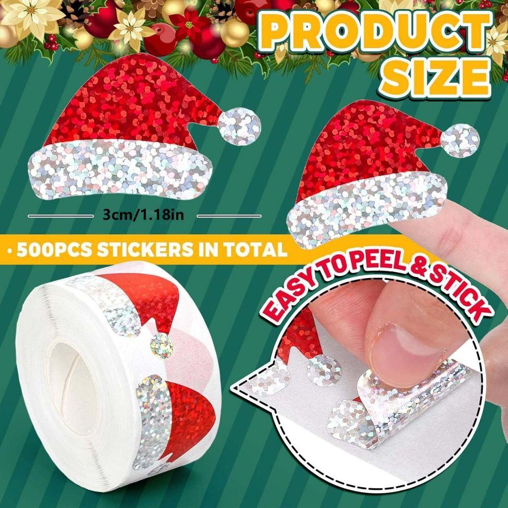 500pcs/roll Snowman Reflective Labels Laser Type Snowflake Stickers Envelope
