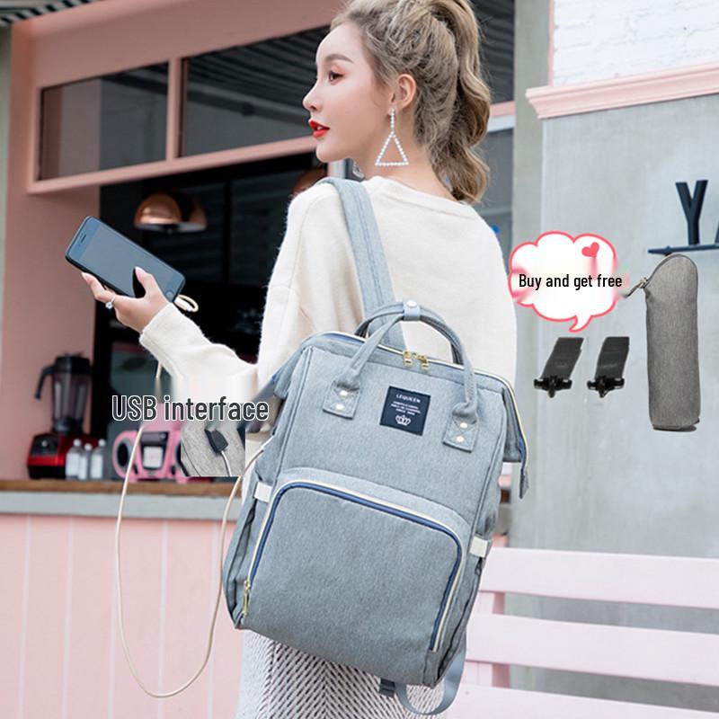 LEQUEEN Lightweight Multifunctional USB Charging Diaper Backpack for Moms