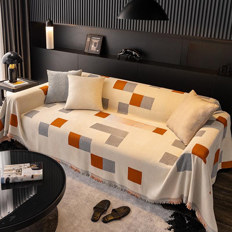 

Ткань для чехла на диван из синели, универсальное черное грязеотталкивающее полотенце для дивана Four Seasons, простой современный чехол для дивана с геометрической линией 180*130cm