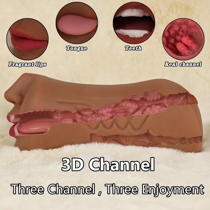 Męski masturbator 3 w 1 dla mężczyzn, głębokie gardło, sztuczna, realistyczna pochwa, oralny męski masturbator, fellatio, realistyczna gumowa pochwa, zabawki erotyczne