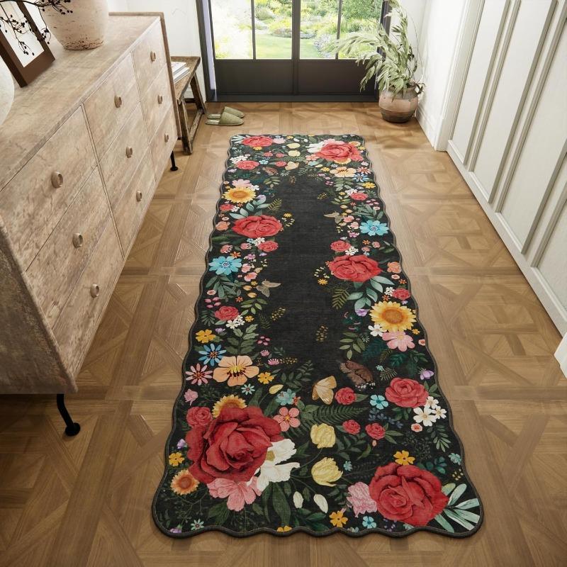 

Fashion Flower runner Rug Washable Foldable Non-slip Bedroom Bedside Mat Light Luxury Home Decoration Soft Corridor Carpet 50x180cm( 19x70inch)
