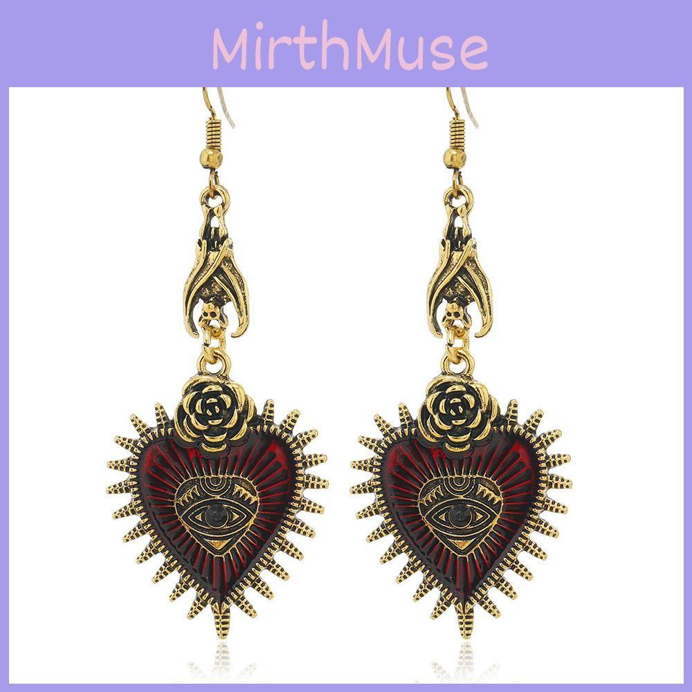 Retro Gothic Heart Earrings With Bloodshot Eye And Bat Motif For Punk Enthusiasts Fashion