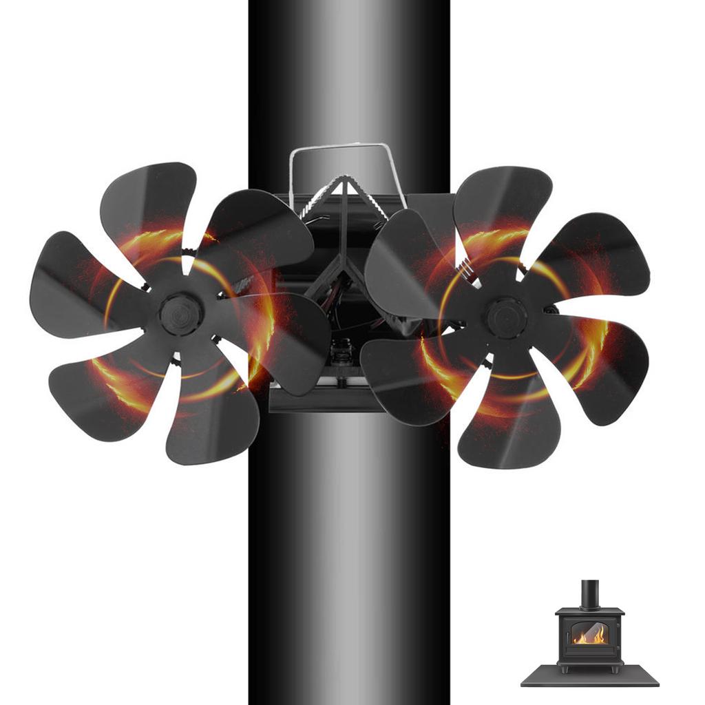 Home Improvement Fireplace Fan Aluminum Black Blade Fireplace Fan Double Heads Thermoelectric Module Wall Mounted