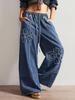 Women's Retro Floral Patchwork Denim Floor-Length Jeans