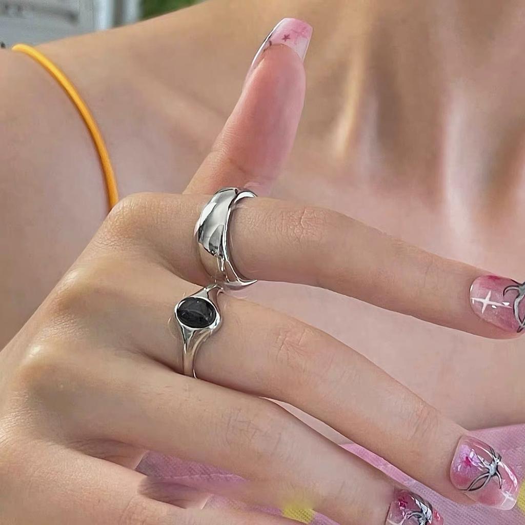 BF CLUB 925 Rings for Women Black Stone Fashion Geometric Vintage Handmade Irregular Ring Party Gifts