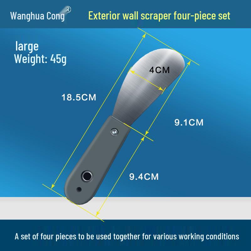 Exterior Wall Scraper and Adhesive Applicator for Grouting, Sealing, Trimming, and Leveling Windows and Doors.