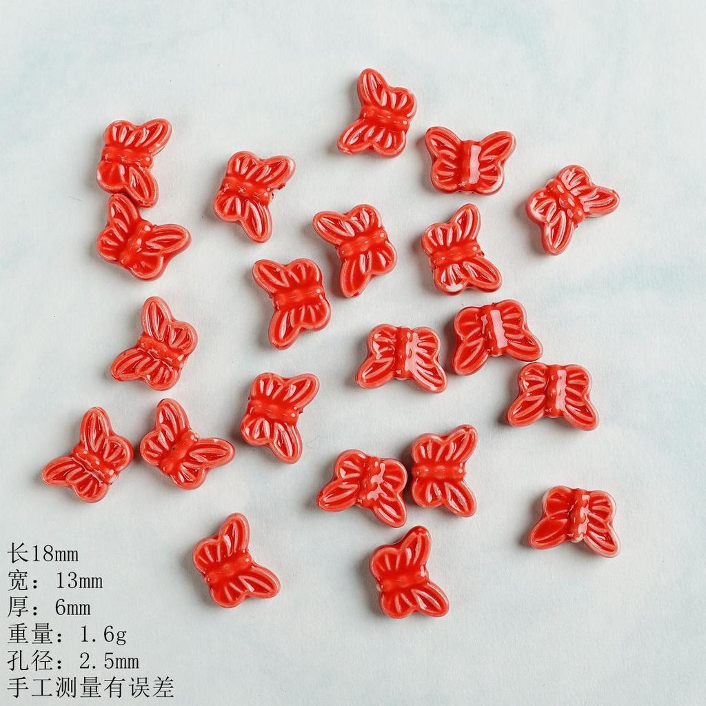 Ceramic Loose Beads Chinese Red Beads Handmade DIY Necklace Loose Beads Accessories