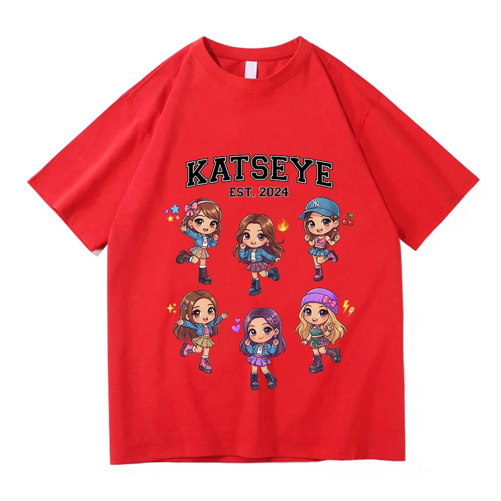 Korean Girls Band KATSEYE Print T-shirt Cotton Short Sleeve Loose Female Tshirts Unisex Streetwear Casual Women Men T Shirt Tees