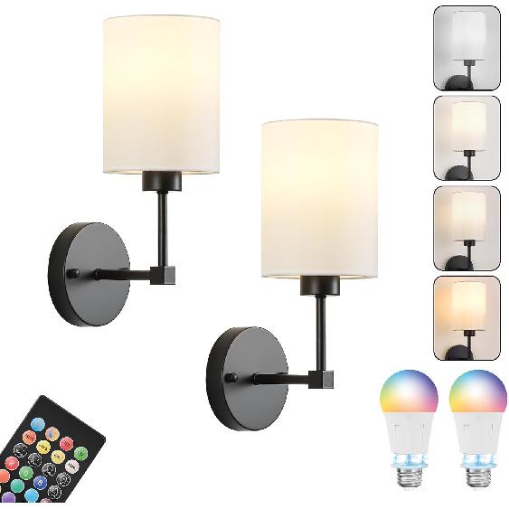 KARTOOSH Batteriebetriebene Wandleuchte Set aus zwei Stück, Dimmbar 4CCT, RGB, Timer | Wiederaufladbare Kabellose Wanddeko-Leuchte, Fernbedienung, Nachtmodus, für