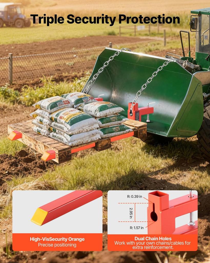 Pallet Forks, 907 Kg Clamp On Pallet Forks, 109 Cm Total Length Heavy-Duty Quick Attach Tractor Fork Compatible with Tractor Attachments, Loader