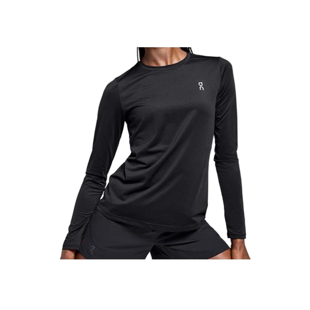 Einfarbiges Damen Langarm-T-Shirt mit amerikanischem Logo-Print Schwarz 1WE10920553