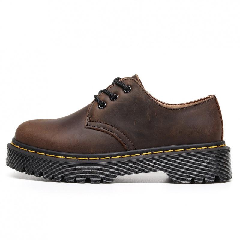 Martin Boots First Layer 1 Low-top Small Leather Shoes Women's Genuine Leather Crazy Horse Black Large Size Short Boots Round Head Men's Break