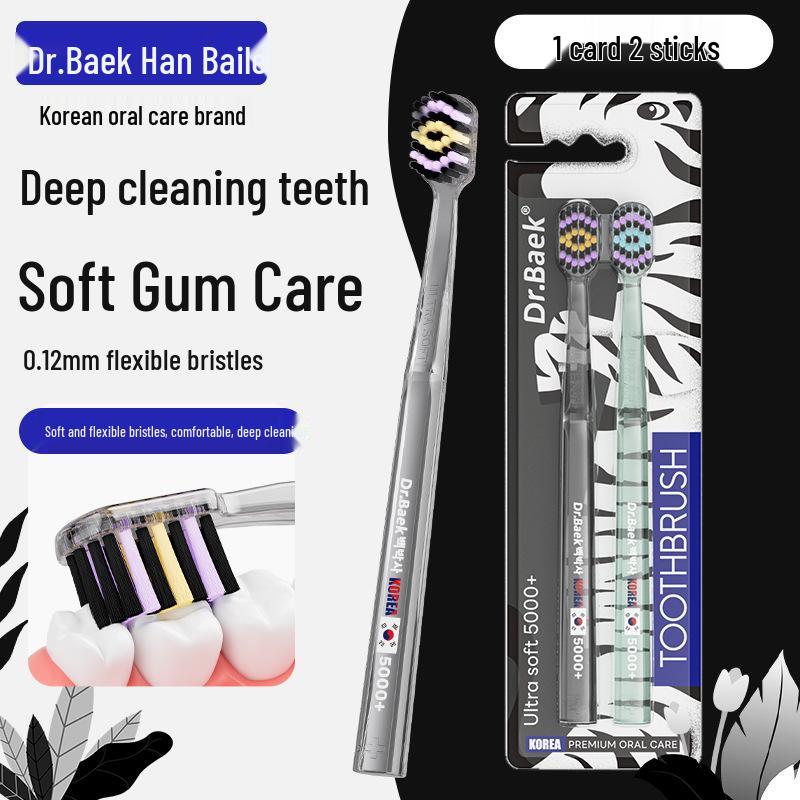Korean Crystal Handle Toothbrush with Soft Bristles and Gum Protection - Adult Couple Wide Head