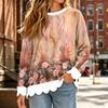 Women's Casual Comfortable Floral Print Long Sleeve Top for Fall and Winter Wear