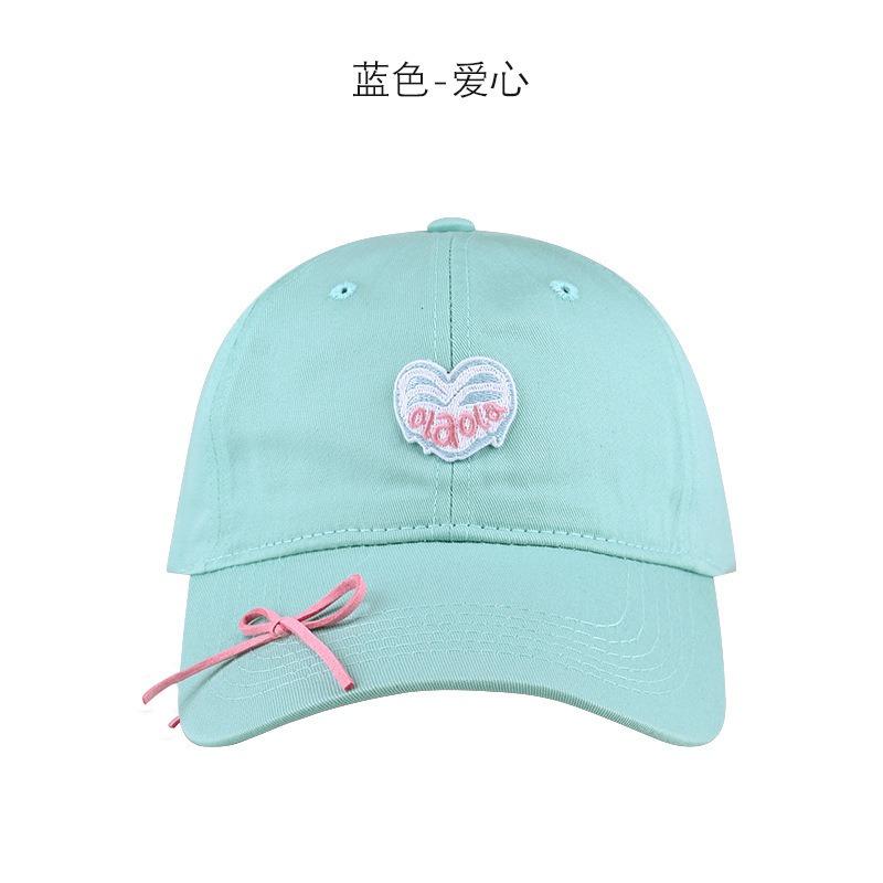 Summer fashion trend love embroidery female bow soft girl baseball cap show face small mint green hat