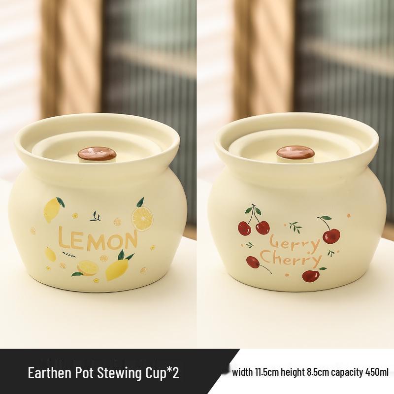 Ceramic Earthen Pot with Lid for Stews & Double Boiled Dishes - Single-Serve Steamed Egg Cup Included