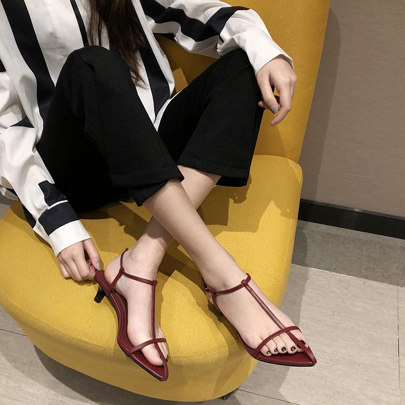 fashion Women Fashion Sandals Thin Low Heels Pointed Open Toe Ankle Strap Dress Shoes Solid Color Summer Ladies Thin Low Heels Sandals