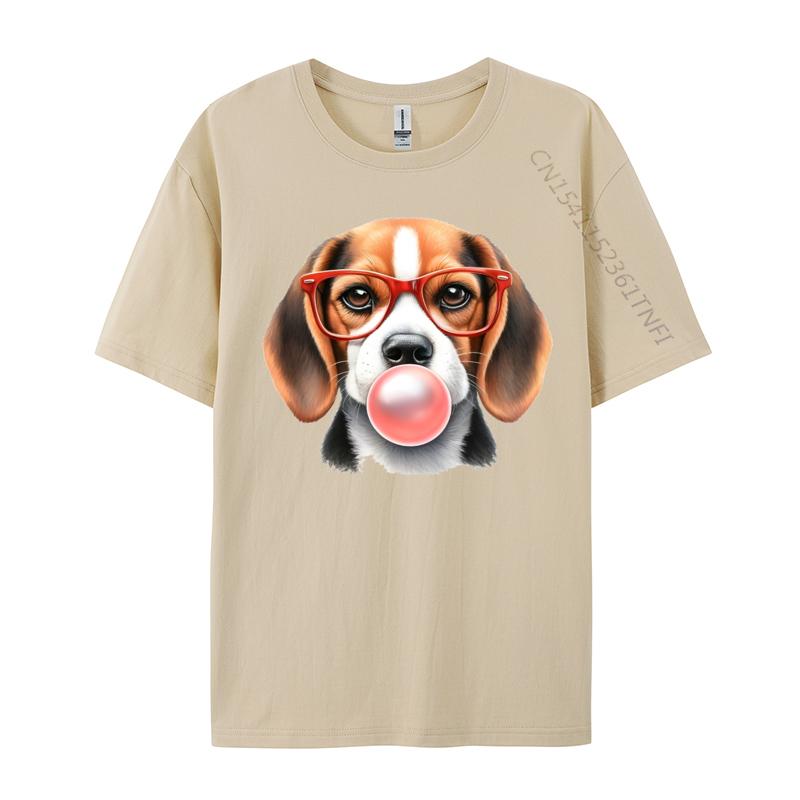 Mens TShirt Beagle Wearing Red Glasses Blowing Bubble Tshirt Unique 100 Cotton Tee Shirt Male Tshirt