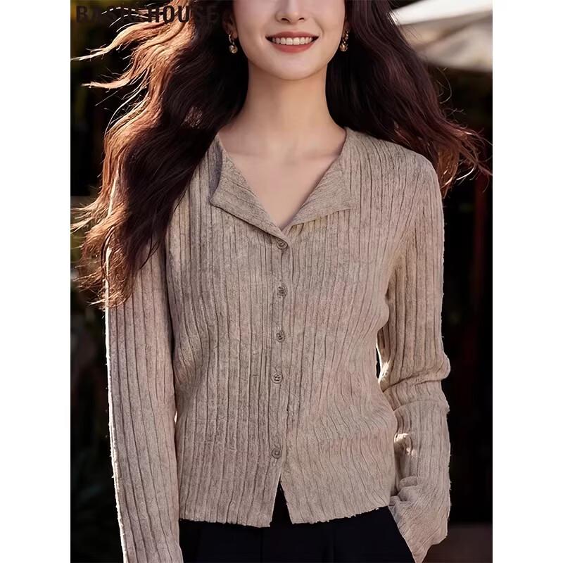 Basic House Women's French Long Sleeve Knitted Cardigan