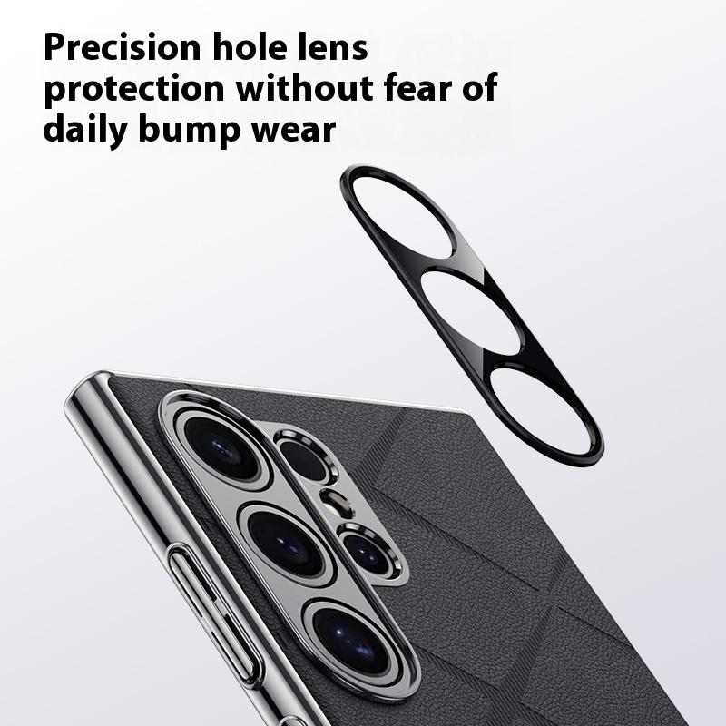 Luxury Plating Genuine Leather Phone Case for Samsung Galaxy S24 Ultra S24 Plus Metal Camera Lens Ultrathin Protection Cover
