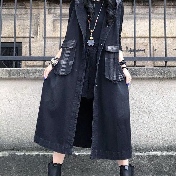 Women's Plus Size Hooded Patchwork Denim Windbreaker Vest - Spring/Autumn Sleeveless Loose Outerwear