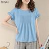 Damen Freizeit Rundhals Einfarbig Kurzarm Bluse