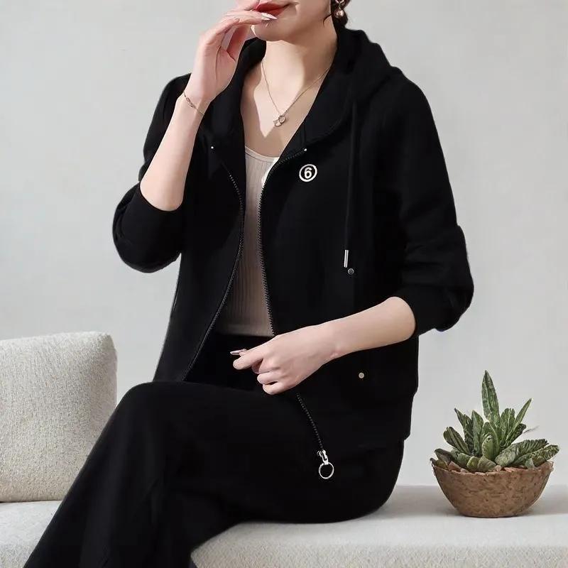 Damski sportowy dres na co dzień dla mamy, modny damski dres dwuczęściowy z kapturem na wiosnę i jesień