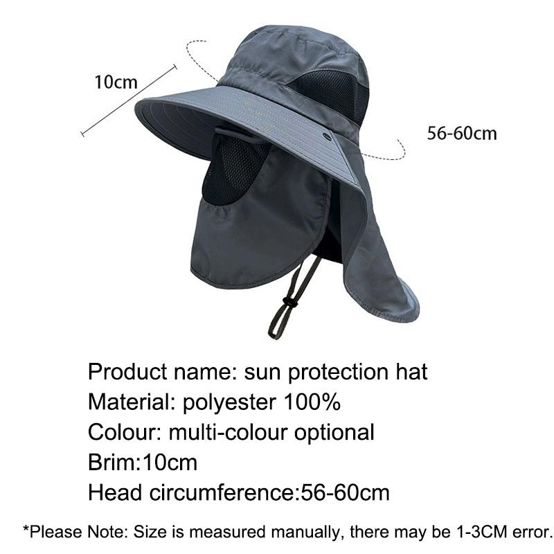 Sun Protection Bucket Hat Neck Protector One-Piece Fishing Hiking Hat Outdoor Breathable Bucket Hat Windproof Large-Brimme
