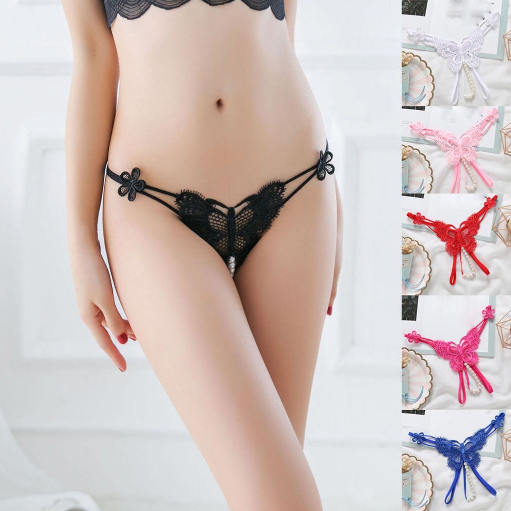 Sexy Women's Panties Erotic Lace Female G-String Lace Women Underwear Free Size Pearl Women's Lingerie Transparent Pantys Thongs