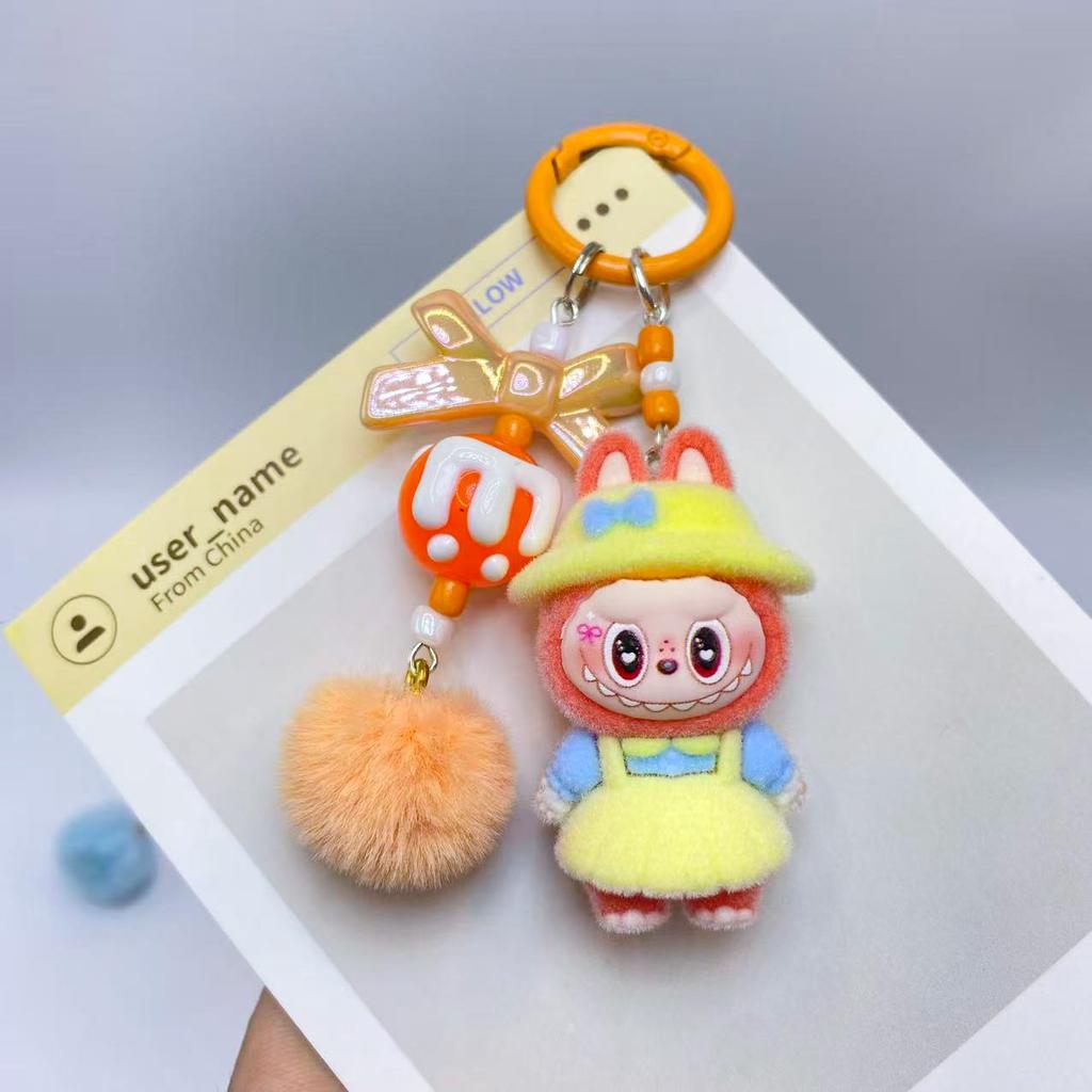 Flocking Pastoral Keychain Pendant Cute Doll DIY Accessories Mobile Phone Jewelry Pendant