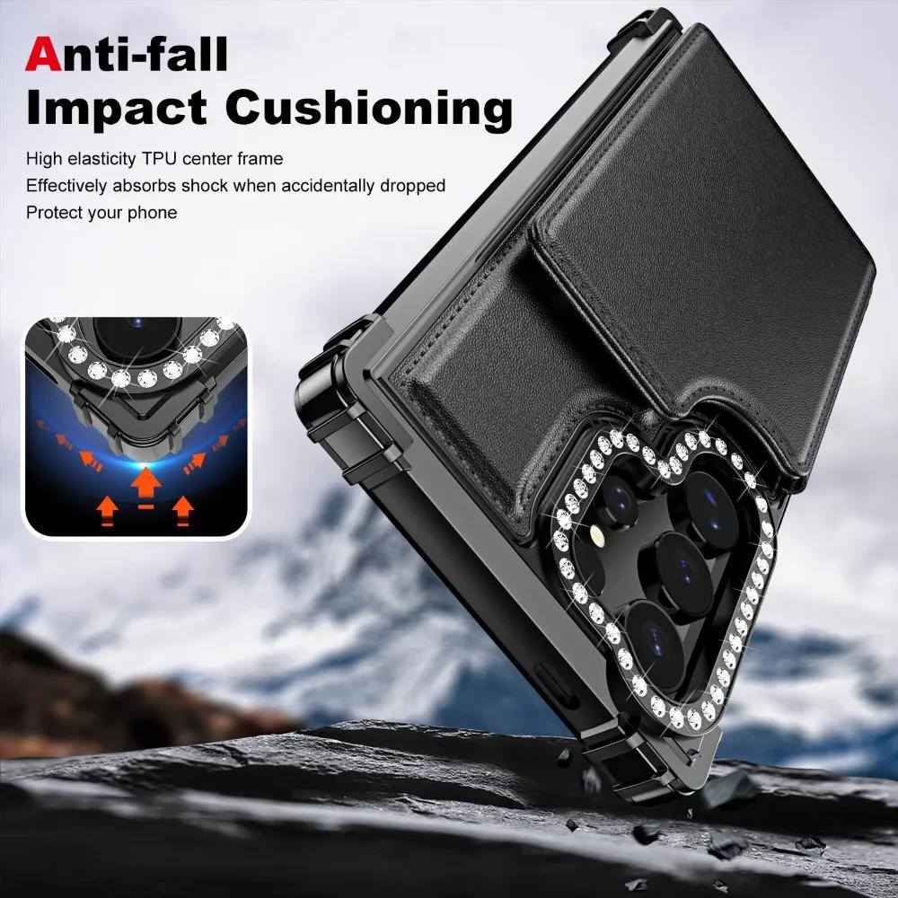 Luxury Glitter Bling Card Slot Holder Wallet Flip Phone Case for Samsung Galaxy S24 Ultra Plus Purse Kickstand PU Leather Cover