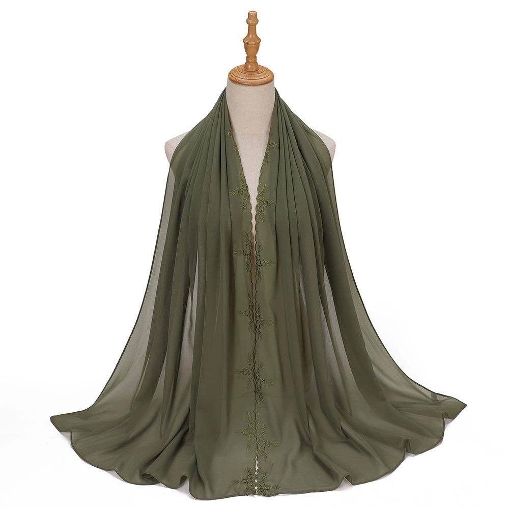 Malaysia Indonesian Embroidered Chiffon Headscarf Shawl Turban Head Wraps Good Quality Breathable Ladies' Scarf 70*175cm
