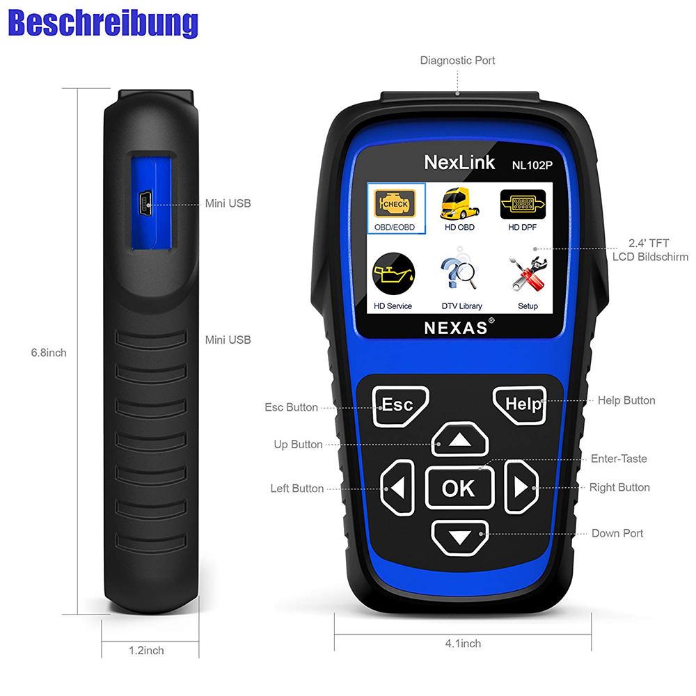 Nexas Heavy Duty Truck Scan Tool Nl102 Plus Auto Scanner with DPF/Sensor Calibration/Oil Reset + Check Engine for Cars; Truck & Car