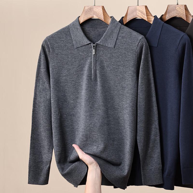 Hengyuanxiang Men's Thick Fine Spun Wool Polo Sweater