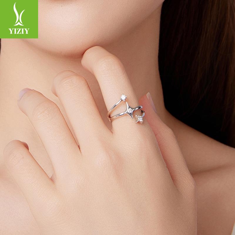 S925 Sterling Silver Starry Open Ring, Personalized Niche High-End Double-Layer Star Ring