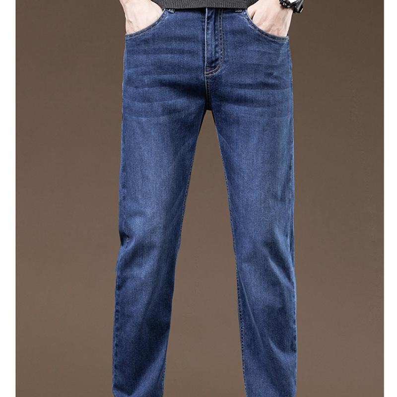 Slim Fit Straight Leg Jeans Men's Summer Thin Denim Casual Long Trousers Trendy Youth Fashion Versatile Classic Blue Pants
