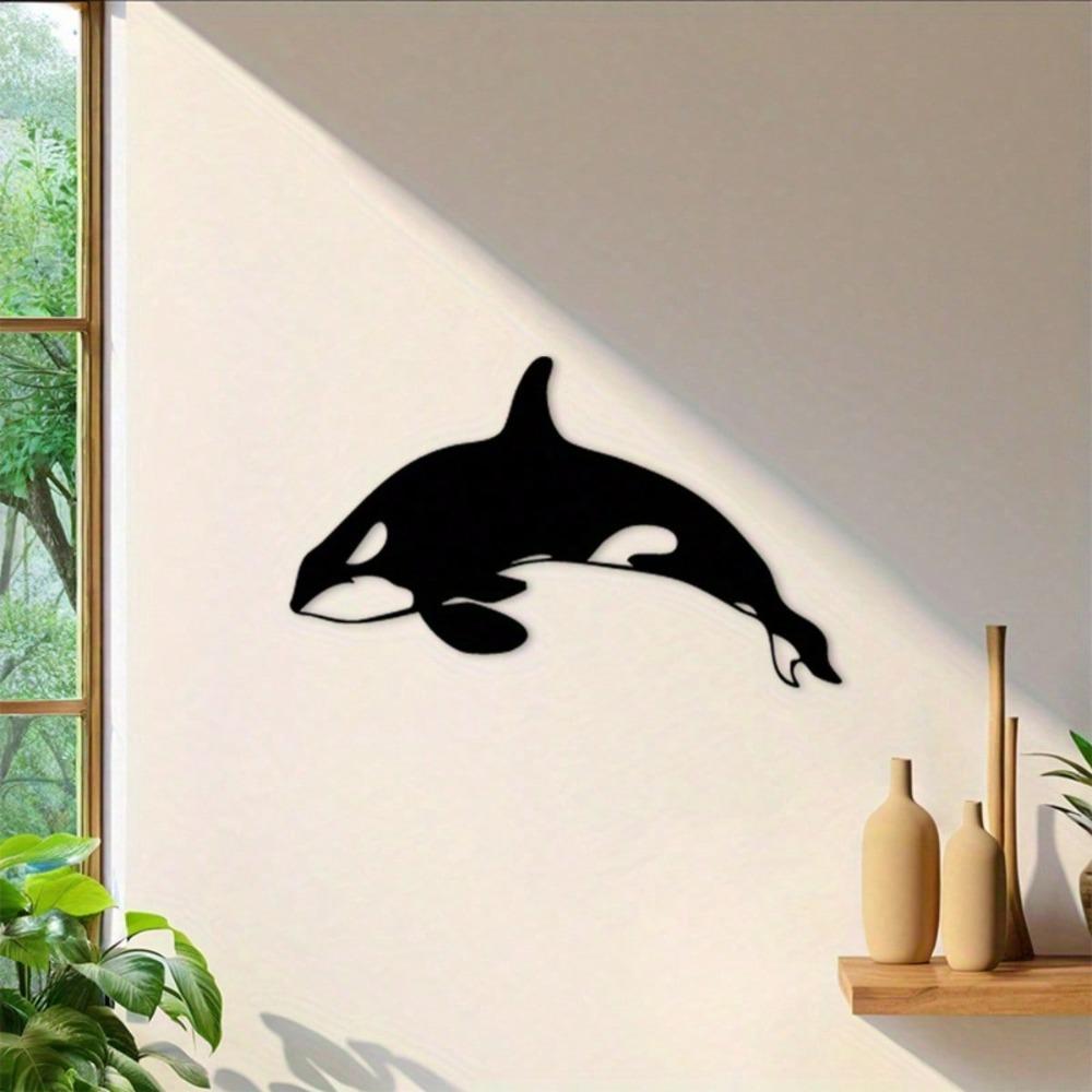 Orca Metal Wall Art Black Whale Silhouette Durable Iron Coastal Decor for Ocean Theme Room Beach House Indoor Outdoor Waterproof Gift for Whale Lovers