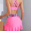 Two Piece Swimsuit for Women with Printed Top and Ruched Skirt Set for Swimming Beach Pool Vacation Wear