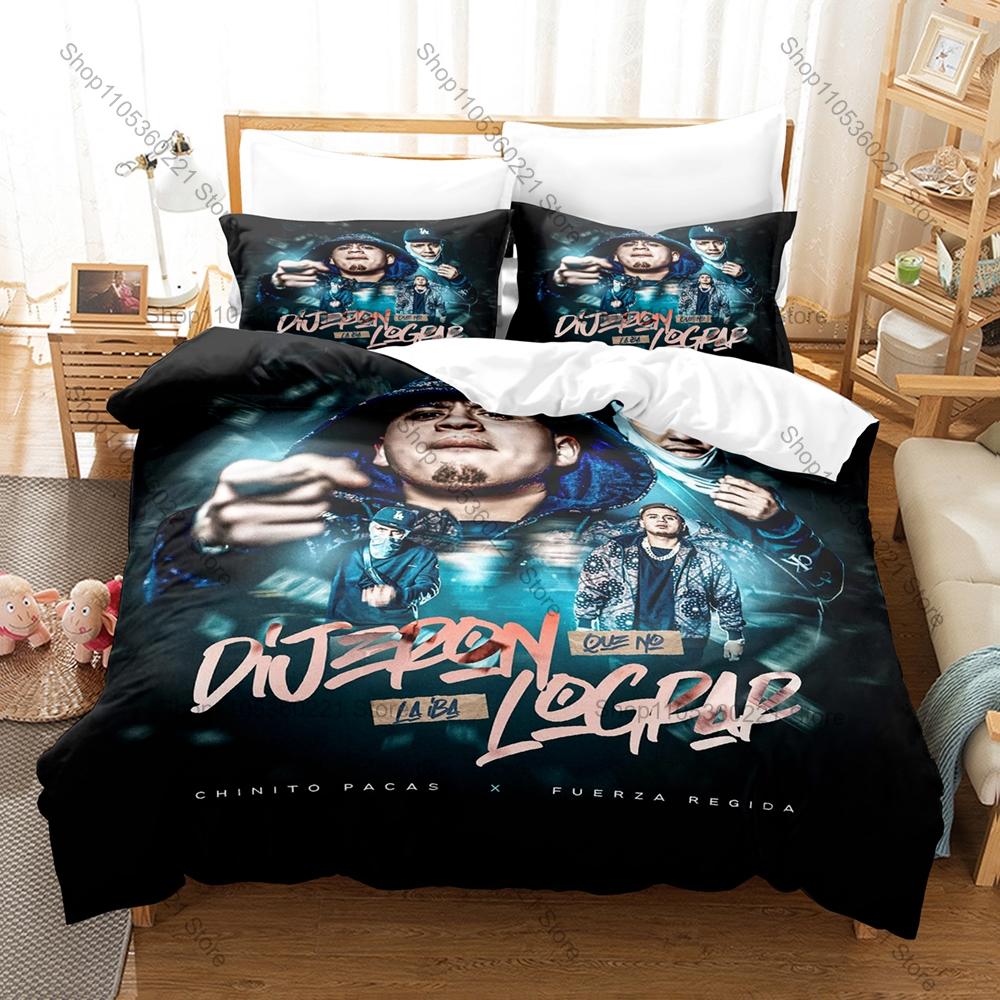 Cool Viral Regional Mexican Band Fuerza Regida Full Printed 3PCS Bedding Duvet Cover + 2 Pillowcases Teen Dorm Home Decoration