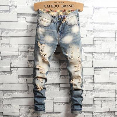 Jeans Retrô Lavado 2025 - Estilo Americano High Street Masculino, PUNK Slim Fit, Perna Reta, Calças Compridas