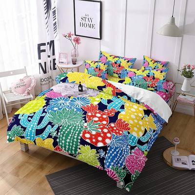 Cartoon Kaktus König Königin Bettbezug Sukkulenten Pflanzen Bettwäsche Set Für Erwachsene Grün Tropische Wüstenpflanzen Polyester Steppdeckenbezug