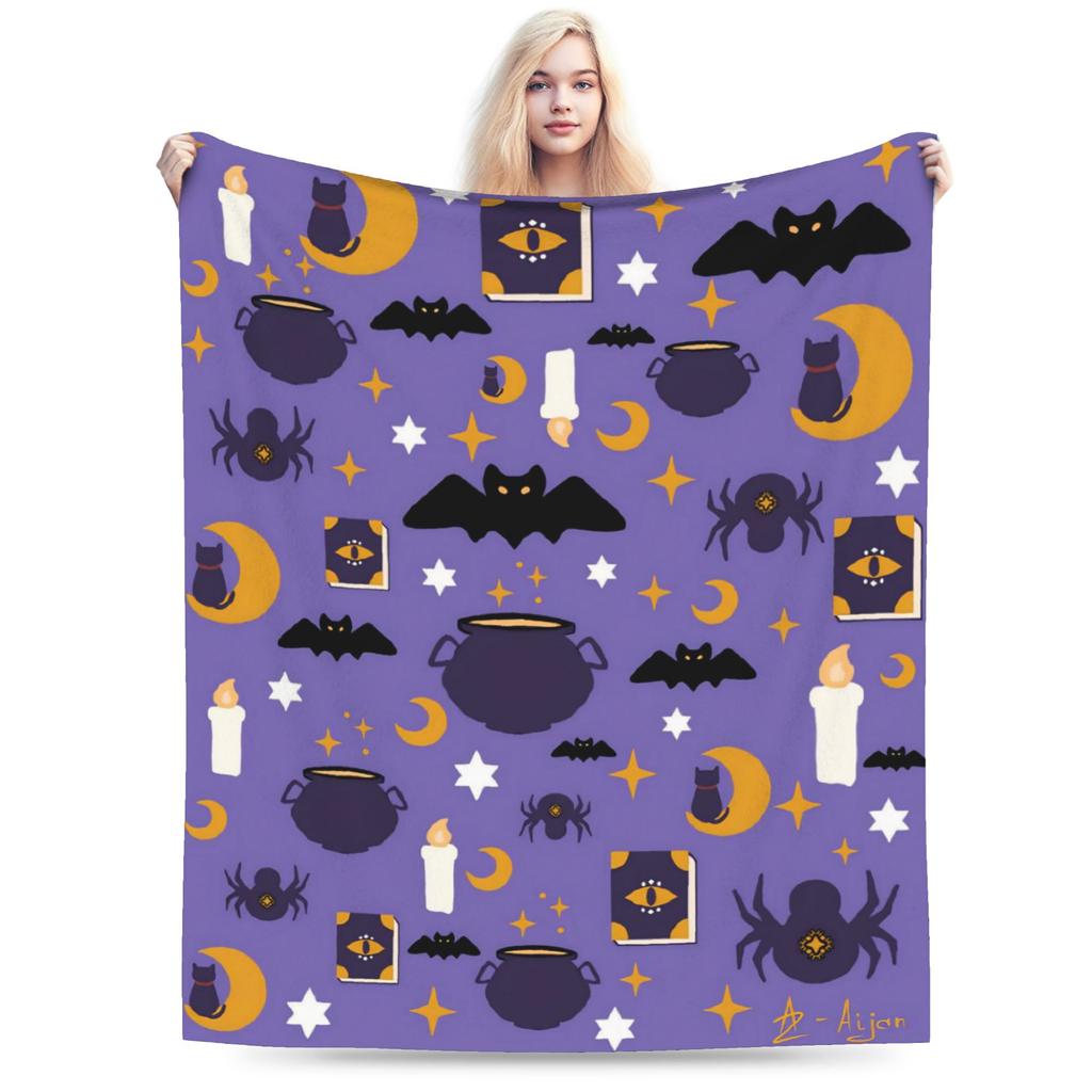 Happy Halloween Cartoon Blanket Cover Velvet Warm Throw Blanket for Car Sofa Couch Bed Rug